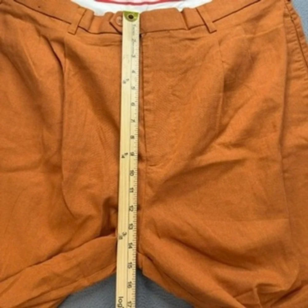 TRUST Linen Blend Pleated Dress Pants Relaxed 38x30 (FIT 37x27) Orange Cuffed
